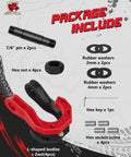 Package contents including parts for Three Quarter Inch D Ring Shackles with Seven Eighth Inch Screw Pin Beefy Heavy Duty Off Road Tow Winch
