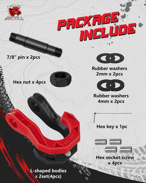 Package contents including parts for Three Quarter Inch D Ring Shackles with Seven Eighth Inch Screw Pin Beefy Heavy Duty Off Road Tow Winch