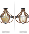 Gold 6 Light Rustic Semi Flush Mount Ceiling Fixture In Black Brown Finish Modern Farmhouse Style Cozy Vintage Vibe for rooms