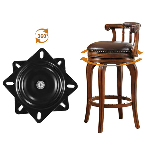 2 Pack 7 Inch Bar Stool Swivel Plate Replacement For 360 Degree Rotation, shown with wooden bar stool and swivel plate detail.