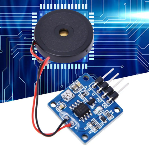 Two Pack Piezo Vibration Sensor Module 5V DC Analog Digital Output With Adjustable Sensitivity For Electronic Drums DIY Robotics Projects 20x20mm Totally Great For Interactive Drum Pads And Prototyping, shown with circuitry detail