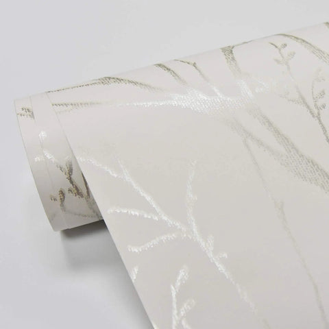 Treetops Peel And Stick Wallpaper In White And Off White, Removable Wall Covering For Easy DIY Decor, 20.5 In X 18 Ft roll