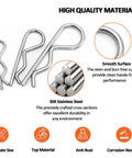 250 Piece Cotter Pin Hairpin R Clips Assortment Kit Beefy Heavy Duty Zinc Plated Steel Spring Fasteners Hitch Pins Clips Locking Set For Machinery Automotive And DIY Projects. Close-up view showing smooth surface and stainless steel construction for corrosion resistance.