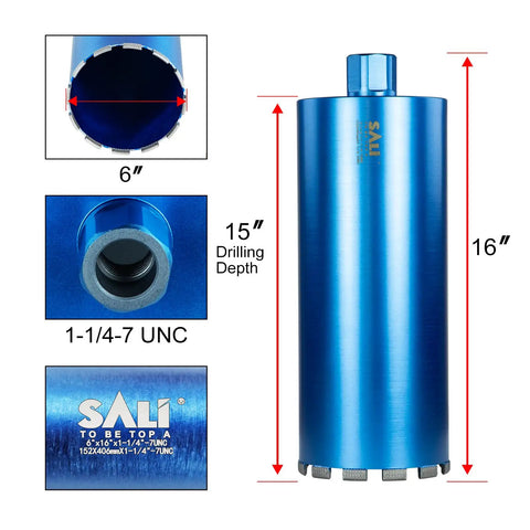 Heavy Duty Six Inch Wet Diamond Core Drill Bit With Fifteen Inch Drilling Depth 380mm Turbo Laser Welded Segments
