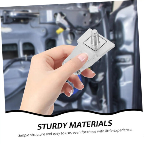 Close-up of hand holding Car Door Handle Hinge Repair Kit Easy DIY Quick Fix For Door Handle Hinge Parts Replacement, metal component.