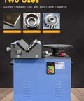 Workhorse High Speed Electric Arc Chamfering Machine shows compact design for straight edges, arcs, and curves, ideal for metal fabrication.