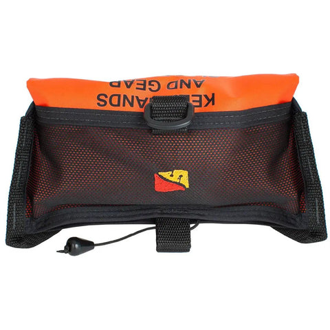 Front view of 75 lb self-storing lift bag with built-in sleeve, trapezoidal shape, pull cord visible for controlled ascent.