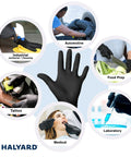 Built Tough Black Nitrile Exam Gloves 5.1 Mil Heavy Duty Powder Free Disposable With Workhorse Textured Grip For Auto Detail Food Service And Industrial Shop Work Medium Box Of 100 in various uses like automotive, food prep, and medical.
