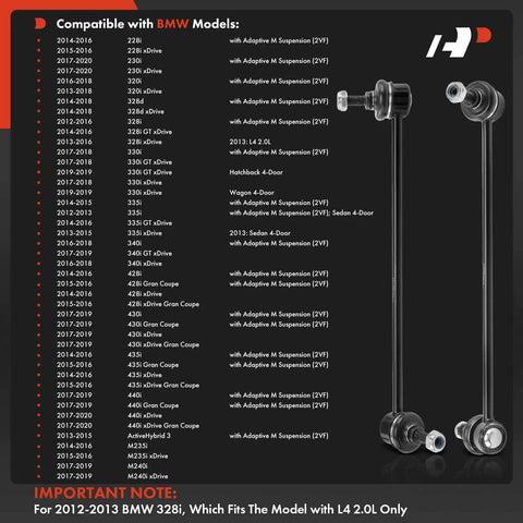 Front Stabilizer Bar Links Beefed Up Replacement Kit For BMW 3 Series And GT XDrive, parts and compatibility list shown