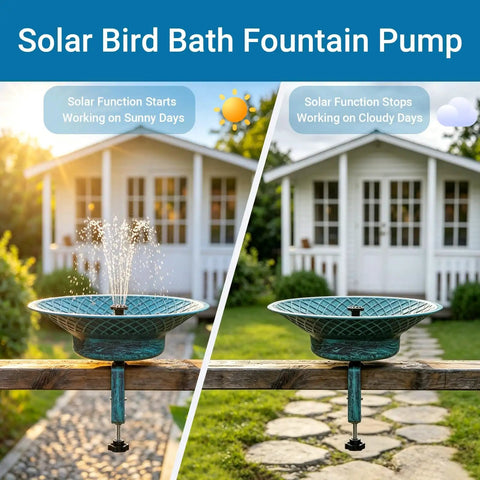 Solar Bird Bath For Deck Railing With Detachable Metal Bowl And 3.5 Inch Clamp, 2 In 1 Outdoor Bird Feeder And Fountain