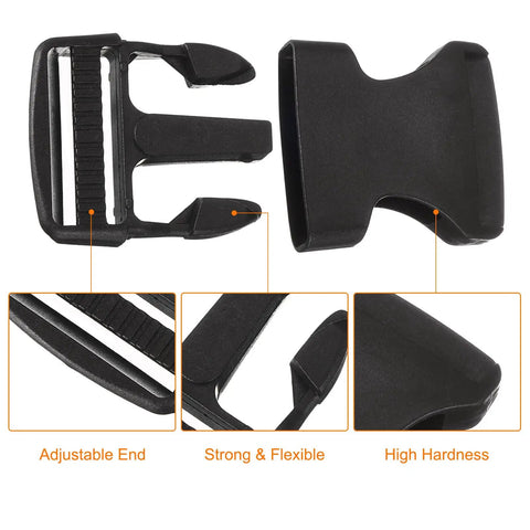 2 Pack 1-1/2 Inch Side Release Buckles - Durable Plastic Dual Adjustable Clips for Backpacks, Luggage Straps, Belts, Replacement Buckles in Black