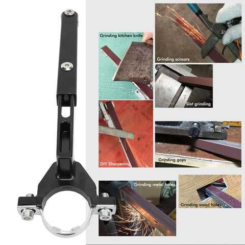 Quick Swap Angle Grinder To Belt Sander Converter Kit Heavy Duty Sanding Adapter For Four Inch And Five Inch Grinders, showing tool and sharpening techniques.