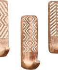 Top Tier Boho Wood Peel And Stick Wall Hooks Featuring A Seriously Strong Adhesive Grip. Three intricate design hooks in brown wood.