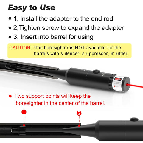 Red BoreSight Kit For Calibers From 0.17 To 12 Gauge Rifle And Handgun Red Dot Boresight With 12 Adapters Press Switch Light instructions