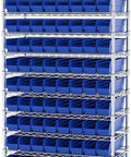 Heavy Duty Plastic Shelf Bins For Garage And Closet Organization Sturdy 18 By 4 By 4 Inch Blue Bins 12 Pack on shelving unit