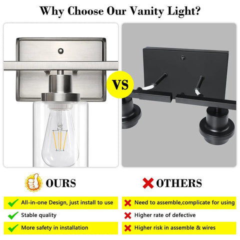 Comparison of Killer 3 Light Wall Sconces With Clear Glass Shade And Brushed Nickel Finish against other vanity lights.