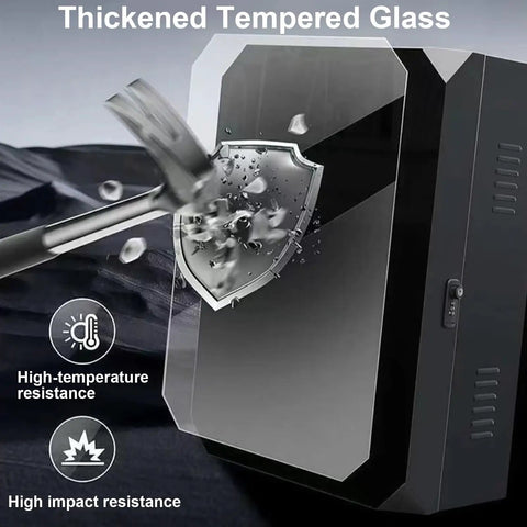 Close-up of Heavy Duty EV Charger Lock Box Outdoor Wall Mount Station Enclosure with Thickened Tempered Glass demonstrating impact resistance.