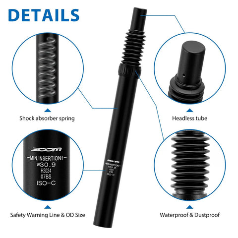 Image showcasing Coil Spring Suspension Seatpost 31.6x350mm For MTB BMX E Bike With Headless Design featuring spring and tube details.