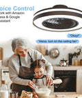 Smart Ceiling Fan With Lights Remote Control Dimmable LED Lighting 20 Inch Enclosed Bladeless Fan in kitchen with family