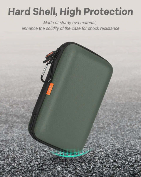 Dope Large Army Green Hard Shell Electronic Organizer Case Portable Travel Gear Bag With Carabiner Clip on pavement, high protection.
