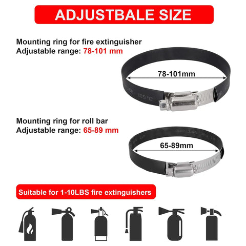 Quick Release Fire Extinguisher Mount Bracket For Offroad Jeeps And Utvs Secures 1-10 Lb Extinguishers Adjustable Size