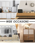 Collage showing kitchen, living room, wardrobe, and cabinet with "Wide Occasions" text, for 50 Pack 6 Inch Brushed Stainless Steel Cabinet Pulls.