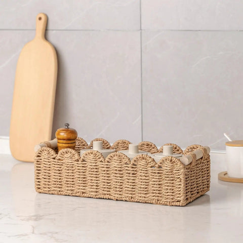 Totally Chic Scalloped Paper Rope Storage Basket With Ridiculously Sturdy Handle For Bathroom Decor And Over The Toilet Organization Super Handy Tissue Holder And Daily Essentials Organizer