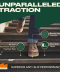 Person stepping on 12 Pack 6 By 30 Inch Pre Cut Stair Treads With Heavy Duty Adhesive Non Slip Rubber Traction Strips For Outdoor Stairs