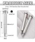 Two Pack 304 Stainless Steel Hex Socket Shoulder Bolts, 8mm Shoulder Diameter, 60mm Shoulder Length, M6x1 Thread, displayed in hand