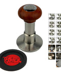 Premium 58 Millimeter Wooden Coffee Tamper Kit Featuring A Dope Jellyfish Handle with steel base and silicone pad, ideal for barista-level brewing.