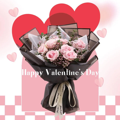 Bouquet wrapped in 20 Sheets Black Flower Wrapping Paper With Black Border For Bouquets And DIY Craft Floral Gift Wrap 22.8 Inch Square Pack great florist packaging material for fresh flowers and home projects, Valentine's Day theme