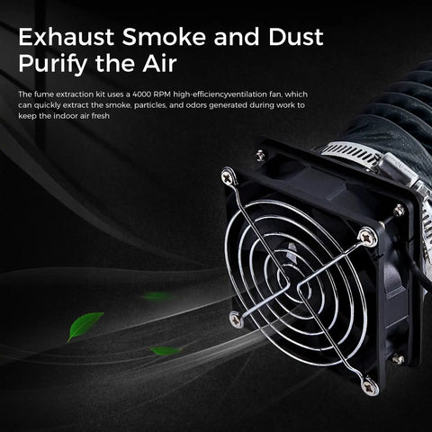 Fume Extraction Kit For 3D Printer Enclosure With 4000 RPM High Efficiency Ventilation Fan Telescopic Hose Extends Up To 2 Meters Exhaust Smoke And Dust For Laser Engraver Enclosure And More showing fan detail and airflow