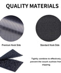 Quality material diagram for Non Slip Couch Cushion Grips And Adhesive Hook And Loop Tape with premium and standard hook sides.