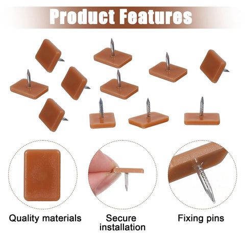30 Piece Drawer Glide Set With Square Nail-On Plastic Drawer Slides 17x12 Mm, Transparent Storage Box Included, Dresser Repair Kit For Fixing Drawers And Restoring Smooth Sliding Motion On Furniture (Brown) close-up of brown plastic slides with nail pins