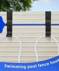 Heavy Duty Black Pool Fence Hooks Set Of 2 Slip On Hangers for pool poles and equipment on railing holding accessories.