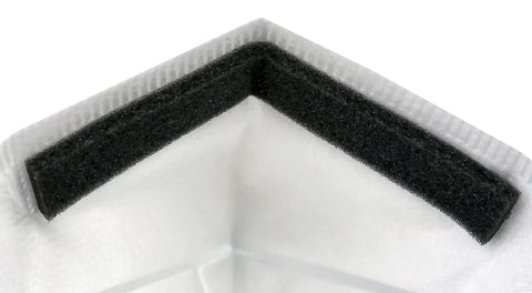 Inner view of N95 Flatfold Respirator Mask, 20 Pack, NIOSH Approved, White, One Size Fits All with nose foam lining detail.