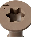 Close-up of Deck Drive Wood Screws Collated 8 By 1 And 5 Eighths Inch Torx T25 6 Lobe Tan For Exterior Decks screw head