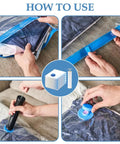 Steps to use 3 Pack Vacuum Compression Storage Bags With Hand Pump For Travel Clothes Clear Large 31.5 Inches By 23.6 Inches