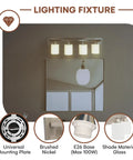 Bathroom Vanity Light Fixture Over Mirror In Oil Rubbed Bronze With Milk Glass Shades Four Light Interior Lighting Bar E26 Compatible 100W LED Bulbs Not Included Dope Modern Farmhouse Vibe For Bathroom shown above a mirror.
