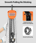 Heavy Duty Hand Chain Hoist 2 Ton Capacity 4400 Lbs With Galvanized G80 Chain 20 Foot Lift Height Manual Chain Block Orange