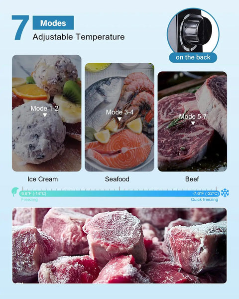 Bad Boy 1.1 Cubic Foot Mini Freezer Black Upright Compact Cold Storage Appliance Built For Dorms And Small Kitchens featuring adjustable temperature modes for ice cream, seafood, and beef.