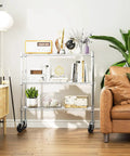 Three Tier Storage Shelves On Casters Heavy Duty Chrome Metal Shelving With Locking Wheels, Rust Resistant Garage Organizer For Home, Workshop Or Laundry, Mobile Shelving Rack in living room