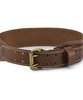 3 Inch Wide Tapered Full Grain Leather Work Belt For Men, Built Tough With Heavy Duty Stitching In Dark Tan, shown flat