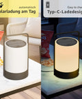 Solar Lantern LED Outdoor Cordless Table Lamp with IP44 waterproof metal frame, USB C rechargeable, shown on table indoors and outdoors.