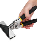 Hand holding Beefy 150mm Hand Seamer Pliers for sheet metal, drywall, HVAC ductwork with 5.9 inch wide jaw, used for precise bends and seams