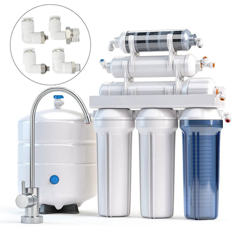 Push To Connect M5 Pneumatic Fitting, 2 Pack 6mm Air Elbow Quick Connector shown with water filtration system