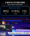 VHS To Digital Converter And Recorder With Remote showing AV, S-Video, and AUX input options on screen