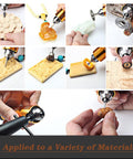 Powerful 1000W Flex Shaft Rotary Tool With Foot Pedal Control And Forward Reverse Rotation 500 To 30000 RPM Hanging Grinder Carver Kit in use on various materials for carving and buffing DIY crafts