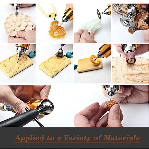 Powerful 1000W Flex Shaft Rotary Tool With Foot Pedal Control And Forward Reverse Rotation 500 To 30000 RPM Hanging Grinder Carver Kit in use on various materials for carving and buffing DIY crafts