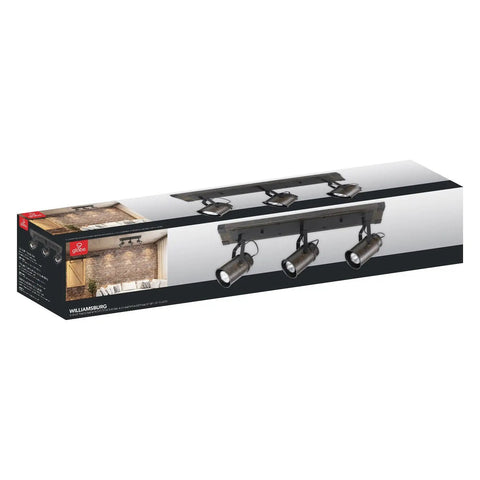 Packaging of Williamsburg 3-Light Track Lighting With Dark Wood Finish And Metal Accents, Rustic Industrial Style